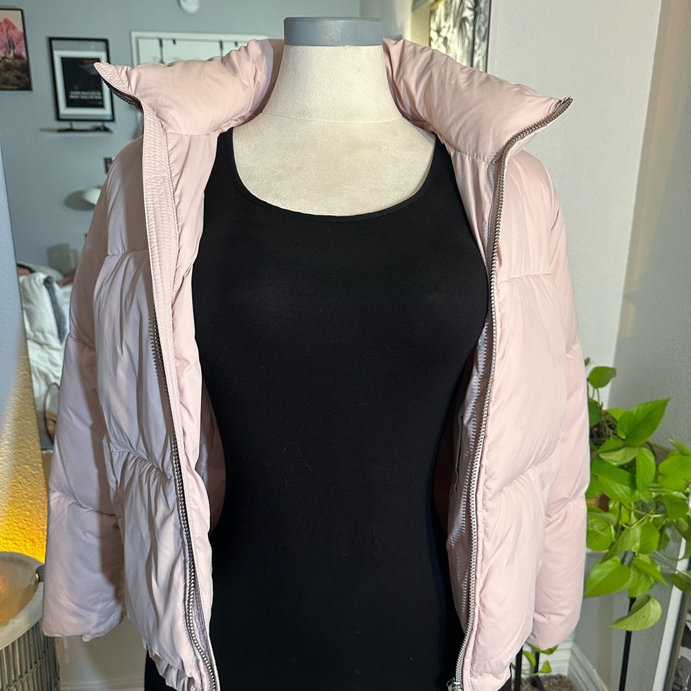 Express Pink Puffer Jacket with Quilted Design
